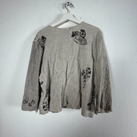 Staley Gretzinger Women Abstract Long Sleeve V-Neck Top XL Lagenlook White Black - Picture 2 of 8